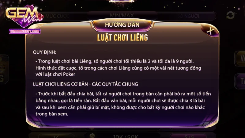 Khi chơi game bài liêng gemwin ngươi chơi trải qua nhiều vòng cược