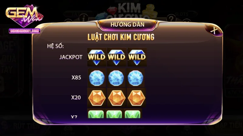 Luật chơi nổ hũ kim cương có tại Gemwin rõ ràng và rất dễ hiểu 