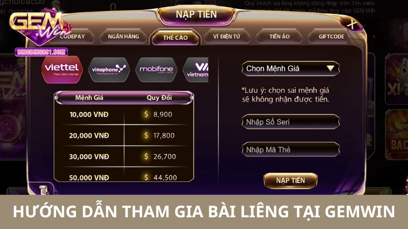 Các bước truy cập bài liêng tại Gemwin nhanh và đơn giản